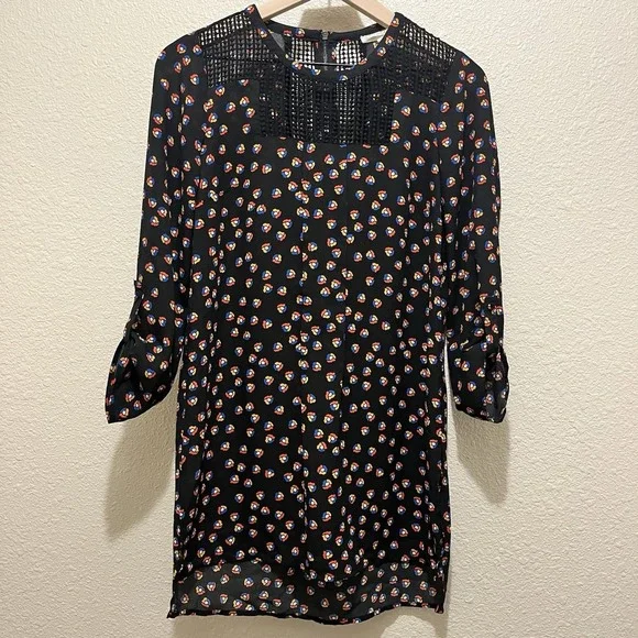 Meadow Rue Anthropologie Women XS Black Printed Crochet Tunic 70s Boho Hippie - Picture 2 of 13